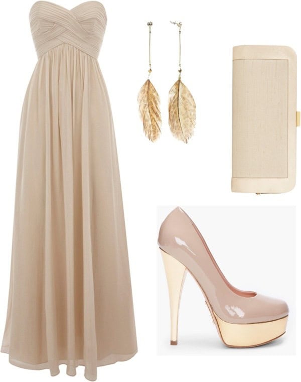 Nude strapless maxi dress and…everything else nude too