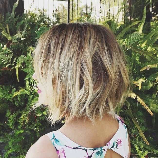 Shorter choppy bob with blonde highlights throughout