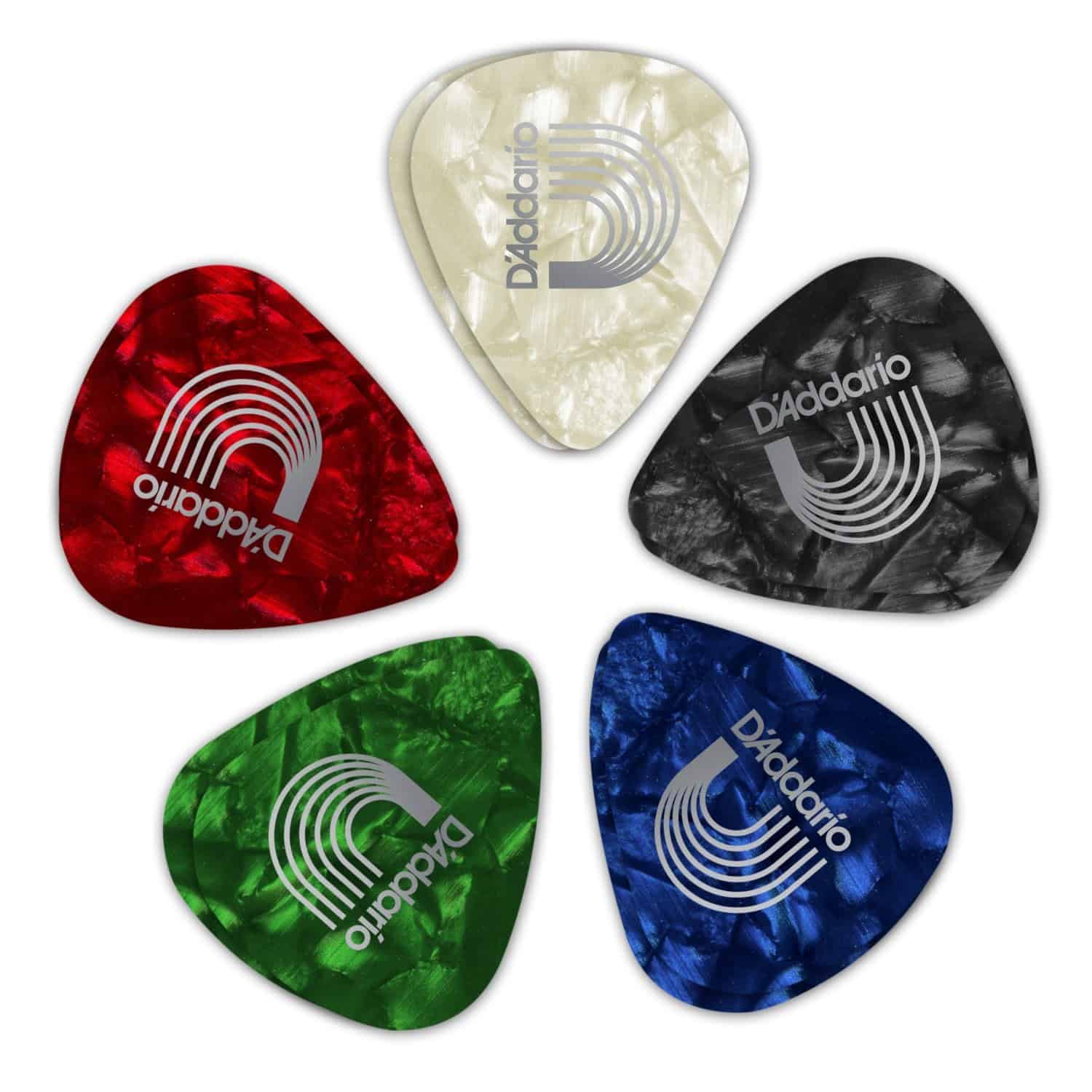 D’Addario Assorted Pearl Celluloid Guitar Picks, 10 Pack, Medium