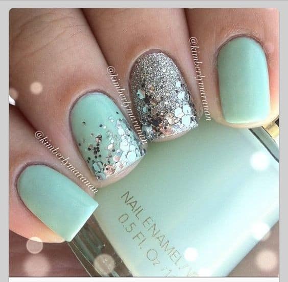 Glitter Mint Nail Art for Summer