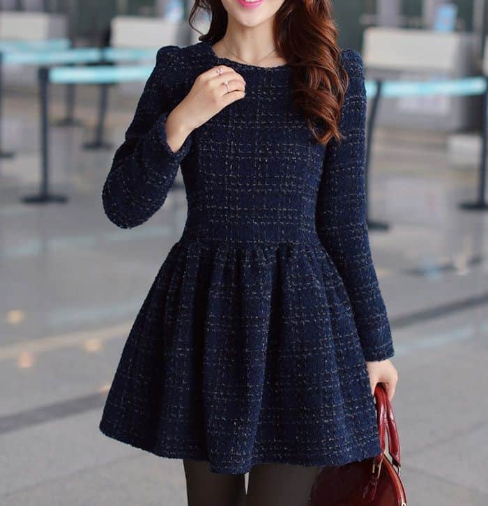 Dark blue tweed dress