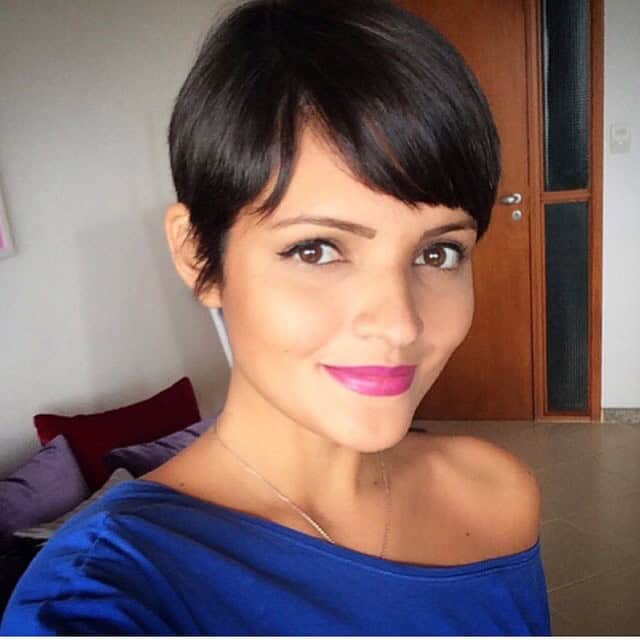 Off black pixie with long bangs