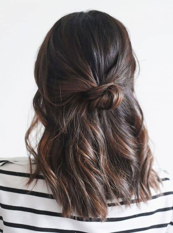 Twisted Half Up Half Down Style – chic shoulder length hairstyle for women