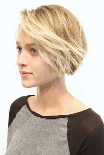 Shorter bob with longer bangs for thin hair