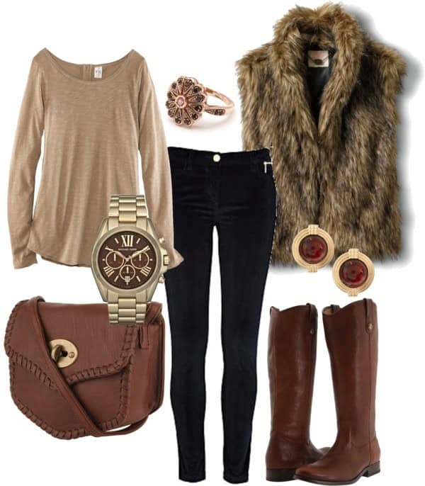 All brown with brown fur vest