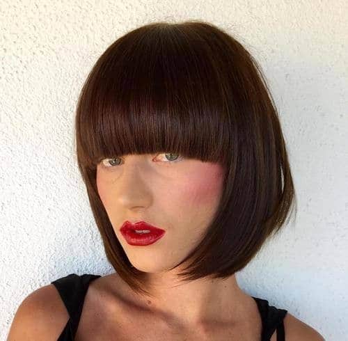 Chestnut Brown Bob with Blunt Fringe