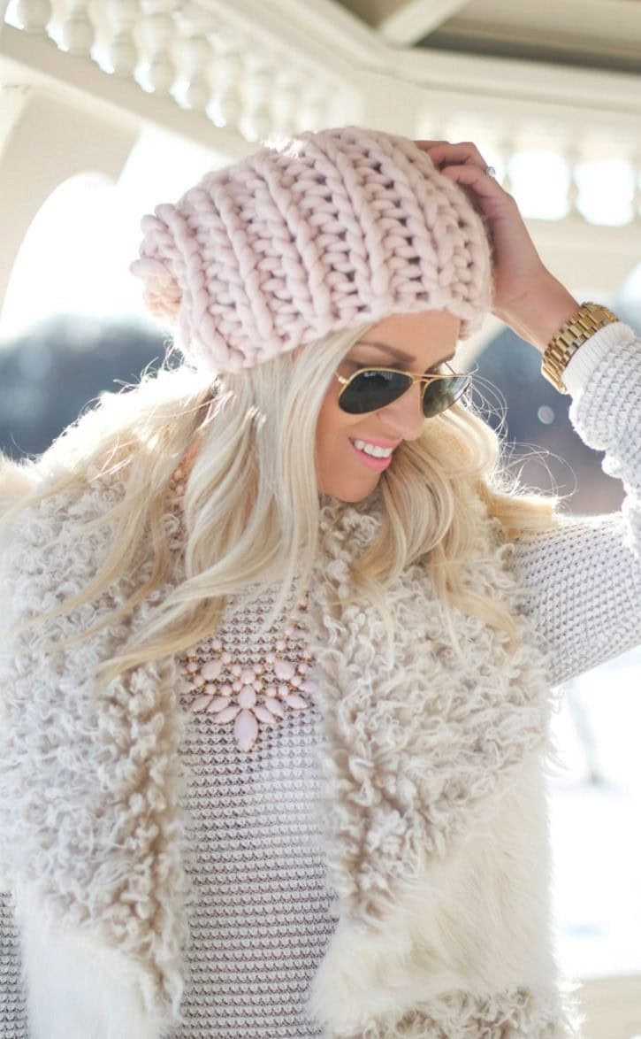 White fur vest