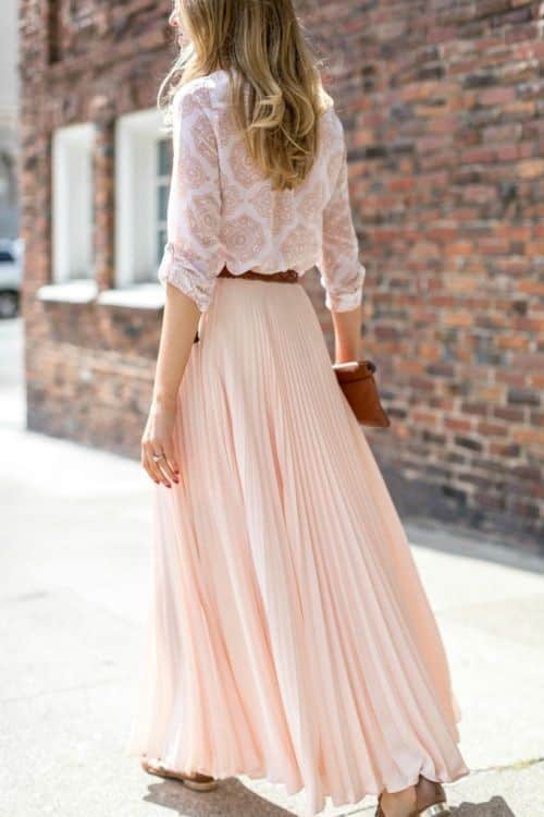 Pleated Maxi Skirt Outfit Idea