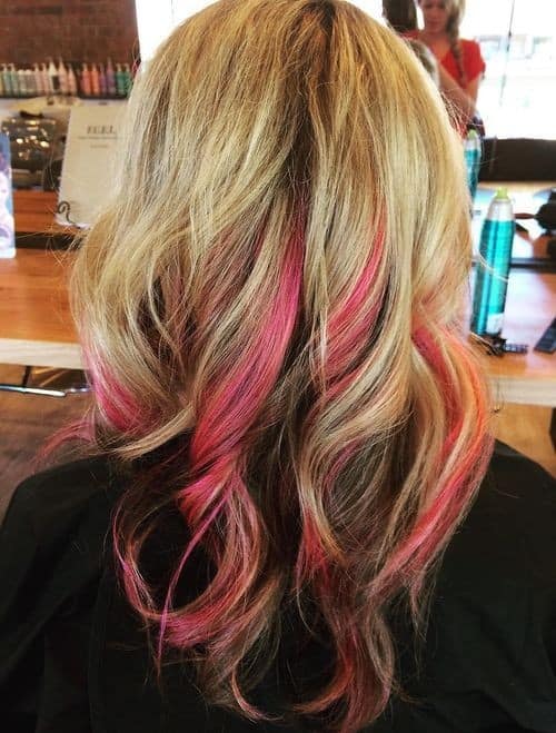 Blonde Curls with Pink Highlights