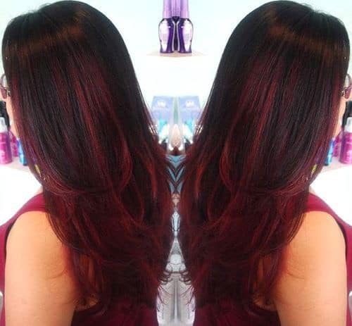 Brunette Hair with Burgundy Highlights