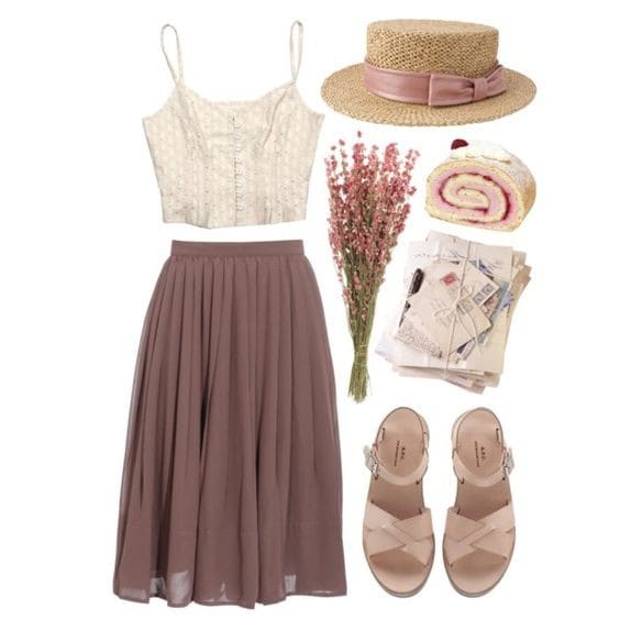 Purple Midi Skirt and Sandals