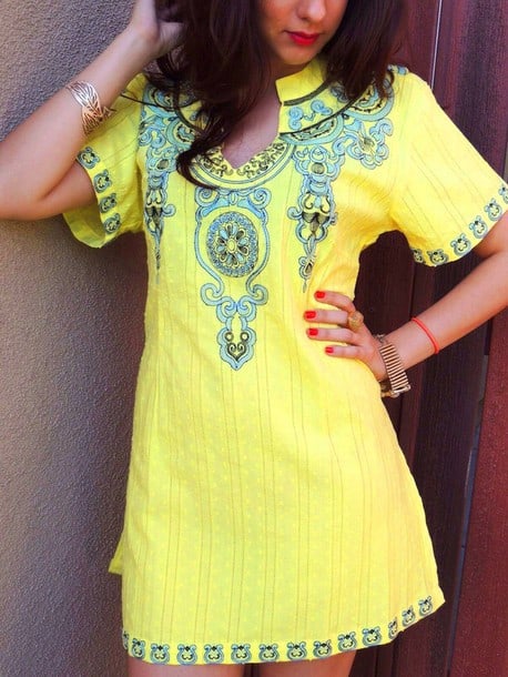 Yellow embroidered tunic