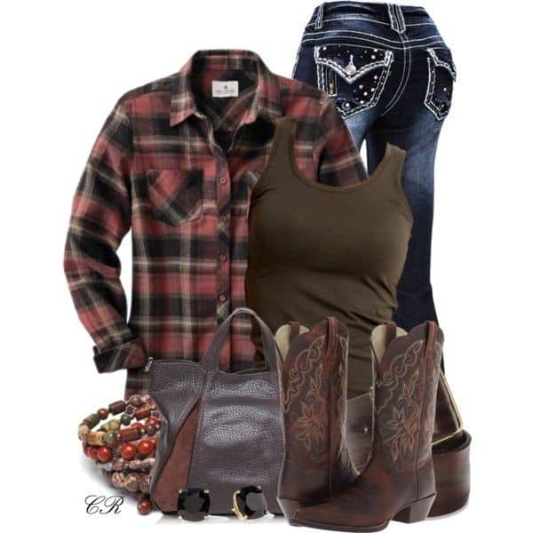 Plaid shirt, tank and cowboy boots