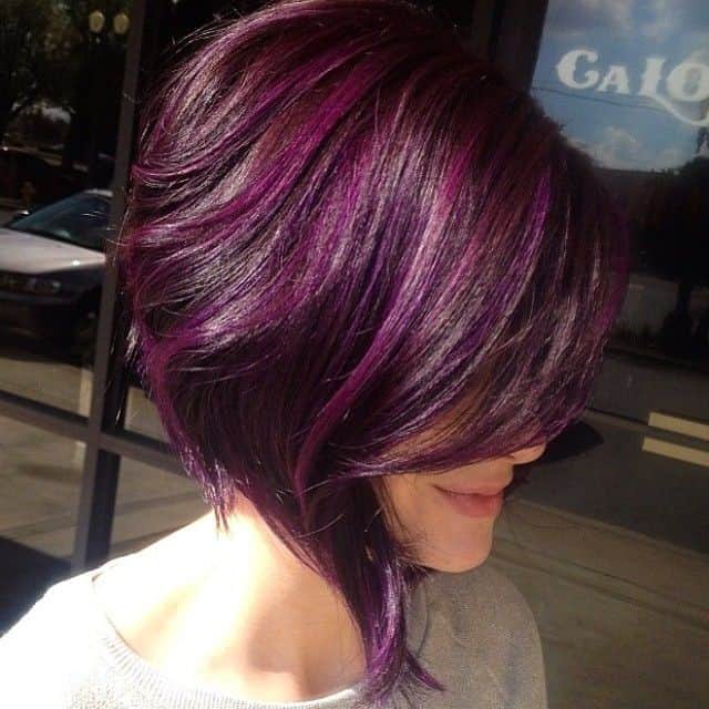 Inverted bob with violet hair color