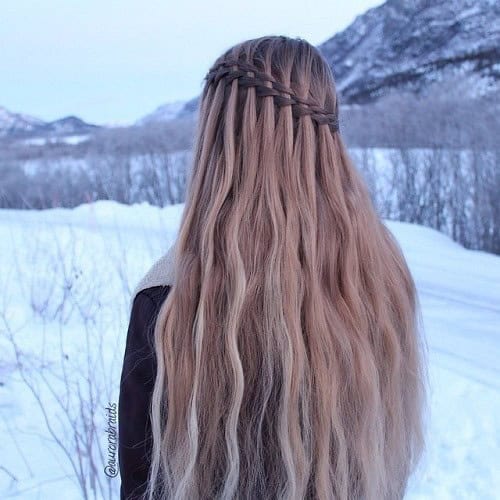 Waterfall Braid on Loosely Waved Hair