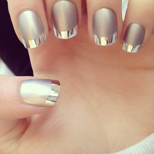 Metallic silver French manicure