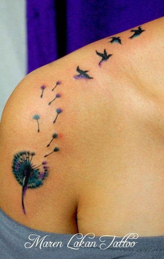 Dandelion and Swallow Tattoo