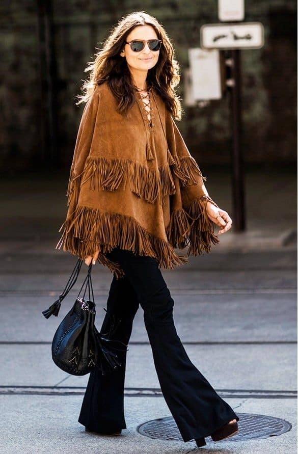 Suede fringe poncho