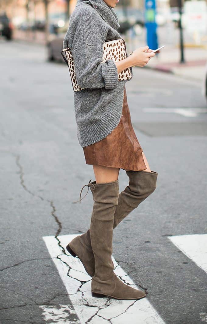 Suede asymmetrical skirt