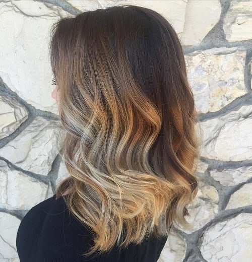 Brown to Blonde Medium Length with Waves