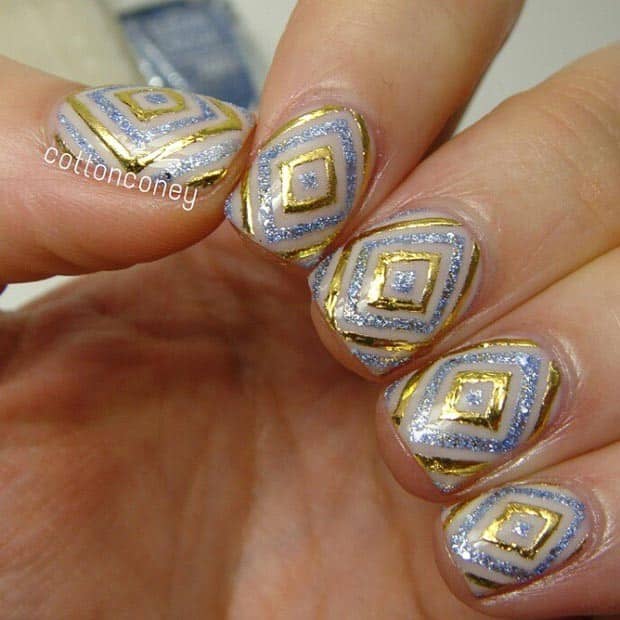 Gold and Silver Glitter Nail Design