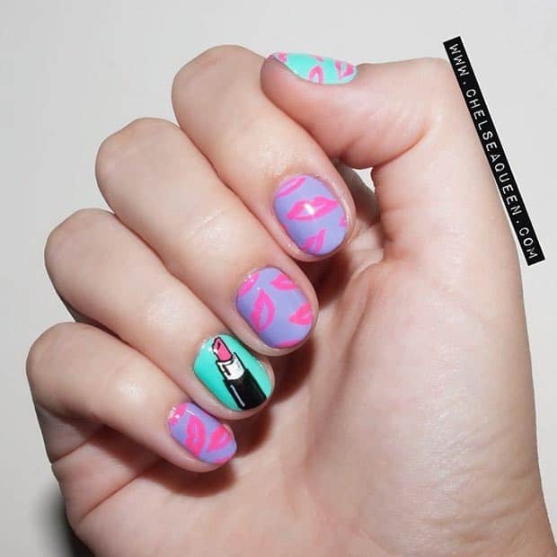 Cute Lips Nail Design for Short Nails