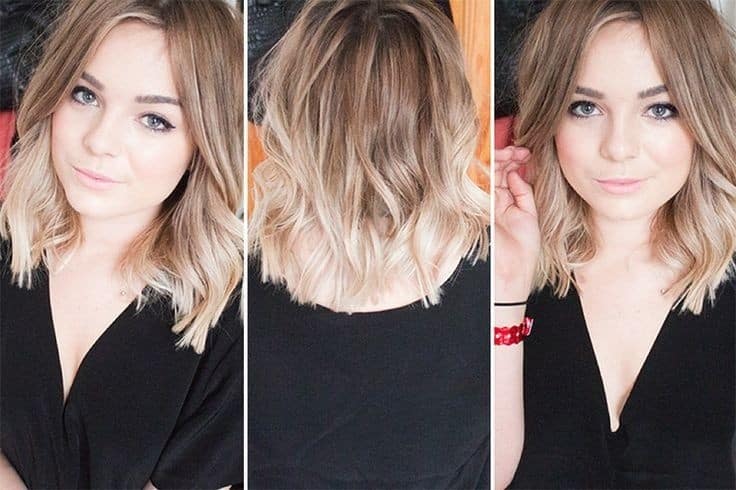 Light brown and blonde long bob with “messy” part