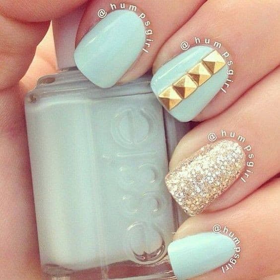 Mint Nail Design with Studs