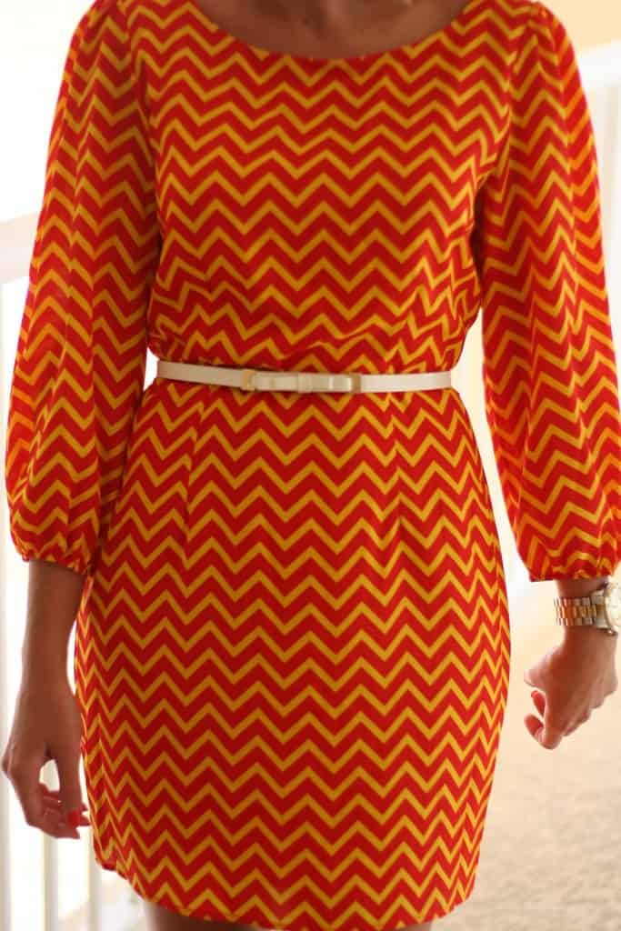 Cadmium orange chevron dress