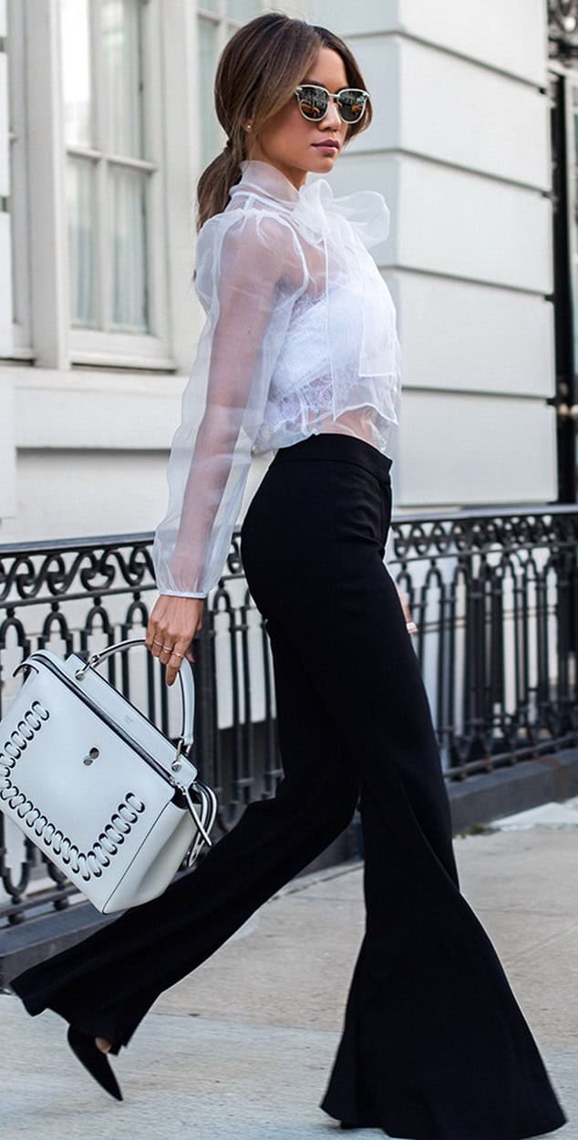 Sheer Blouse and Wide Leg Trousers