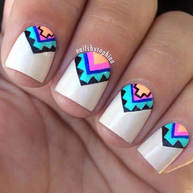 Colorful Aztec Nail Design for Short Nails