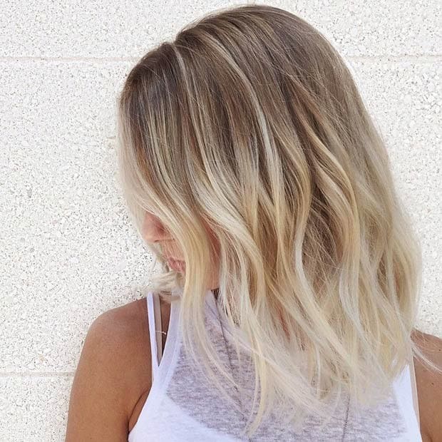 “Beachy” ombre lob with middle part