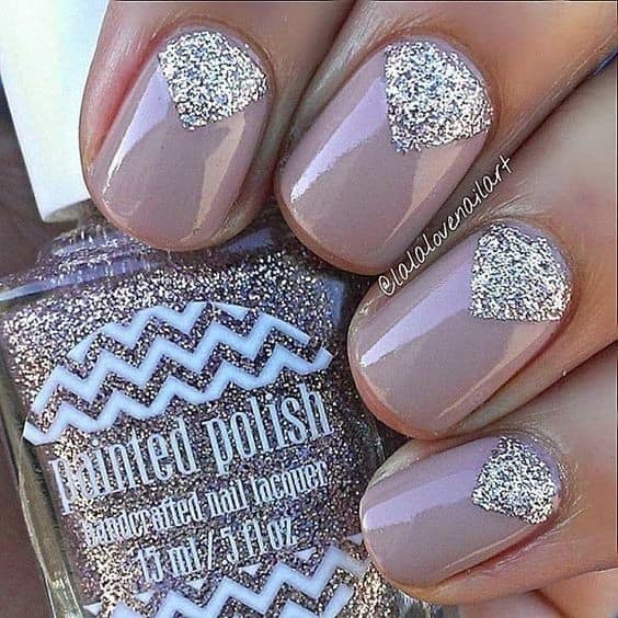 nude/pink and silver square oval acrylic nails