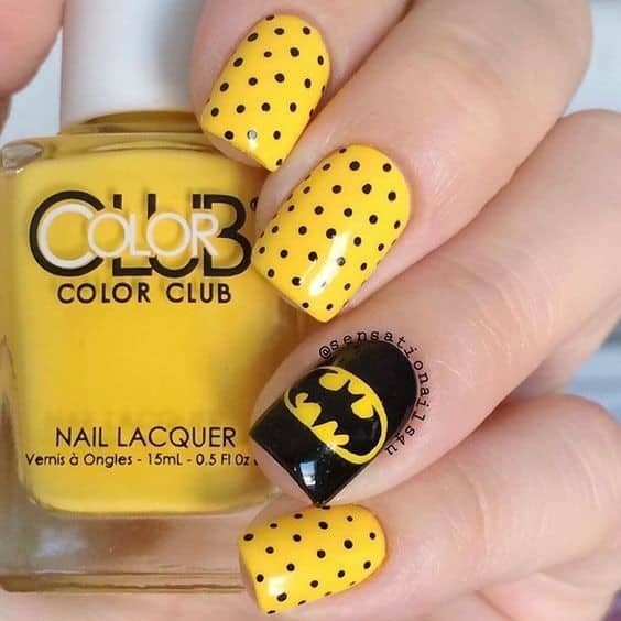 Fashionable Black and Yellow Nail Art