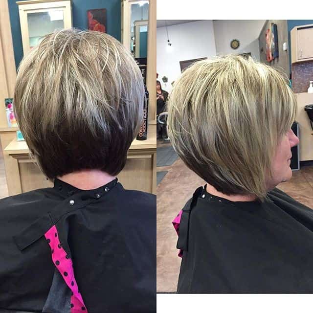 Stacked bob with long “tips”