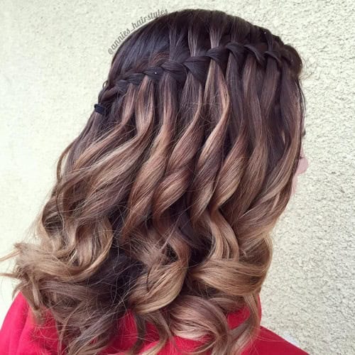 Waterfall on Brown Balayage Curls