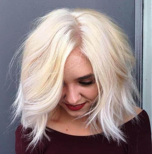 White Blonde Curly Long Bob