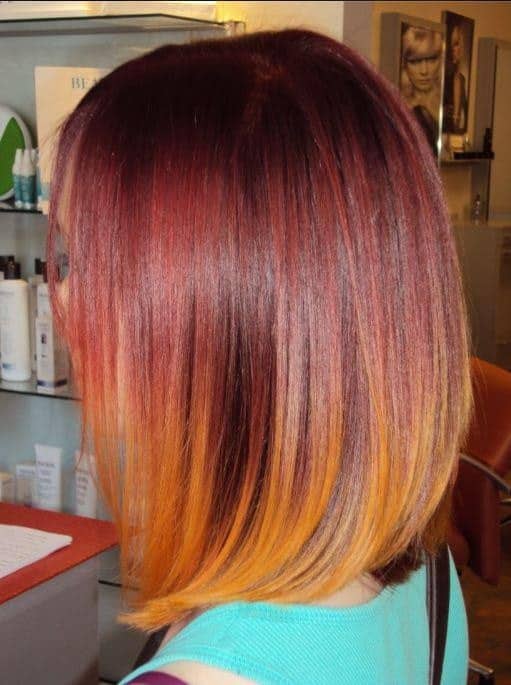 Red and yellow ombre lob