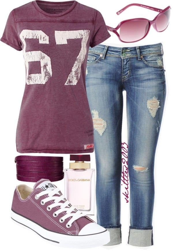 Vintage graphic T-shirt and distressed jeans