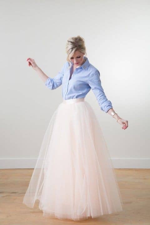 Blue Shirt with Tulle Skirt