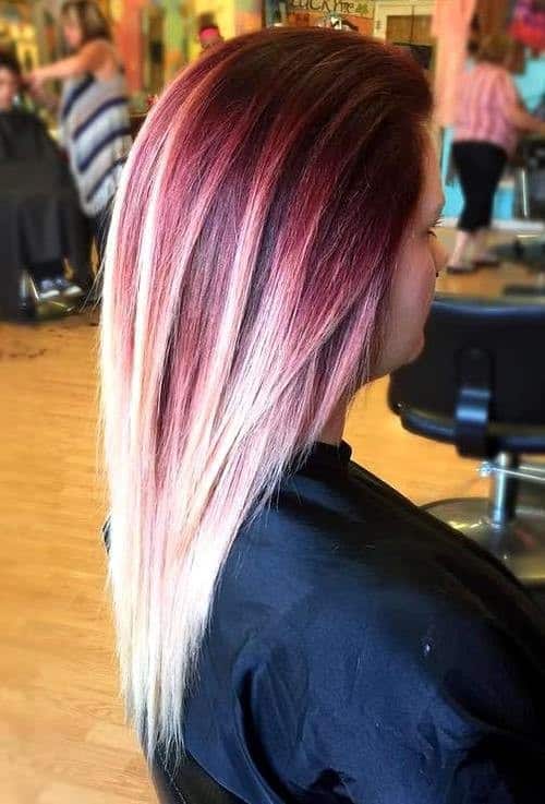 Swept Back Red to White Blonde Style