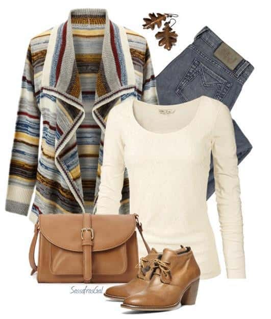 Striped cardigan with “nature” earrings