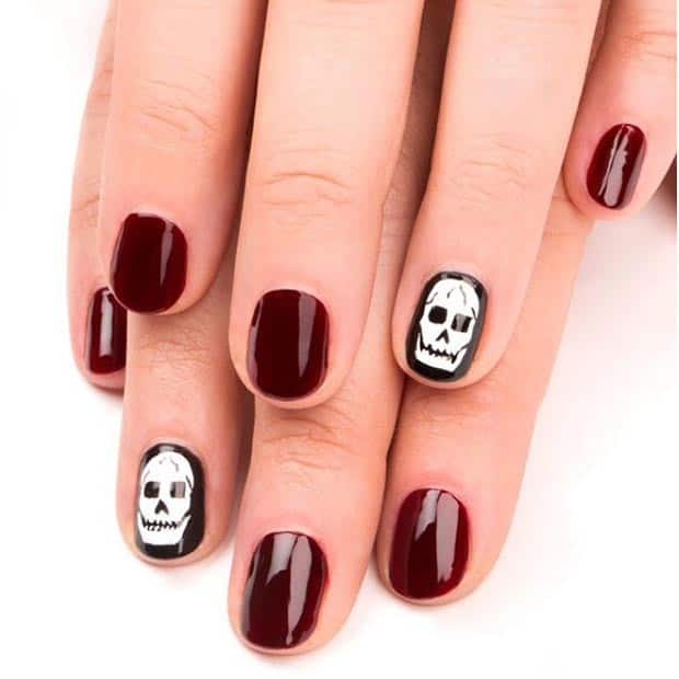 EdgyDark RedNails withSkulls