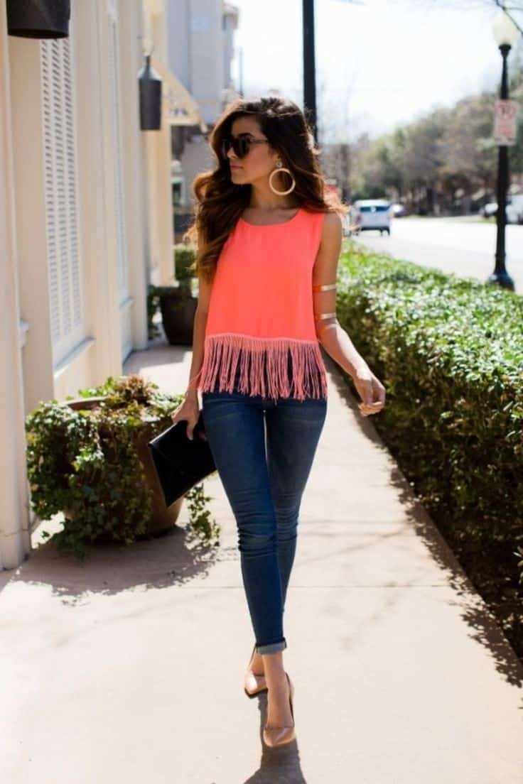 Neon fringe tank top