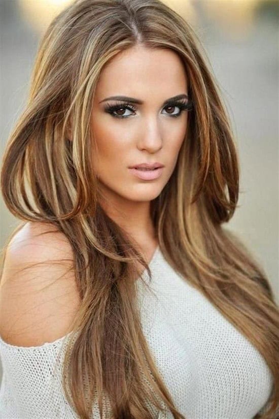 Long brown hair with caramel highlights