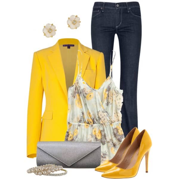 Buttercup blazer, floral top and jeans