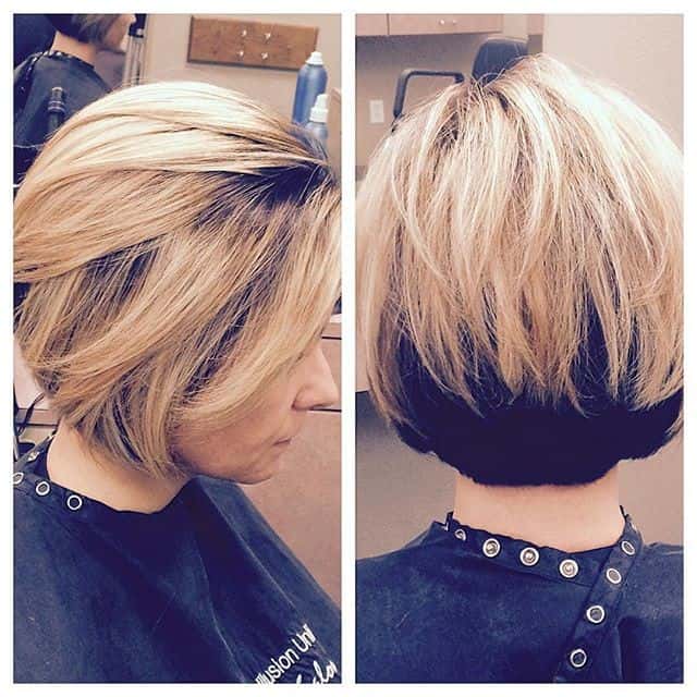 Stacked bob without bangs and with two-tone color