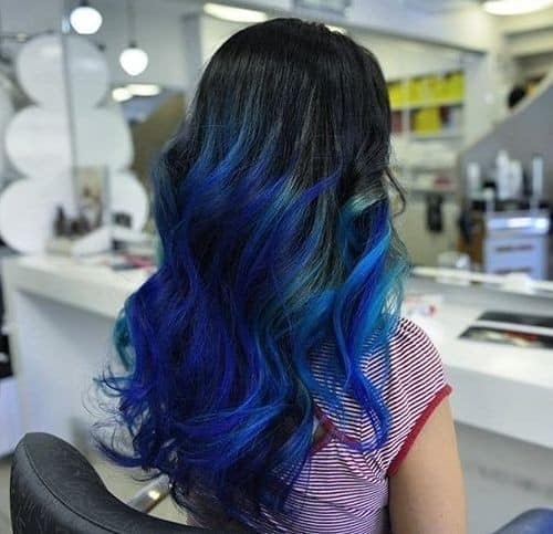 Black and Royal Blue Romantic Curls – Wavy Blue Ombre Hair