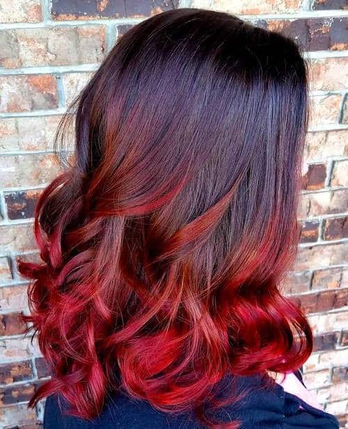 Glossy Black to Red with Bouncy Curls