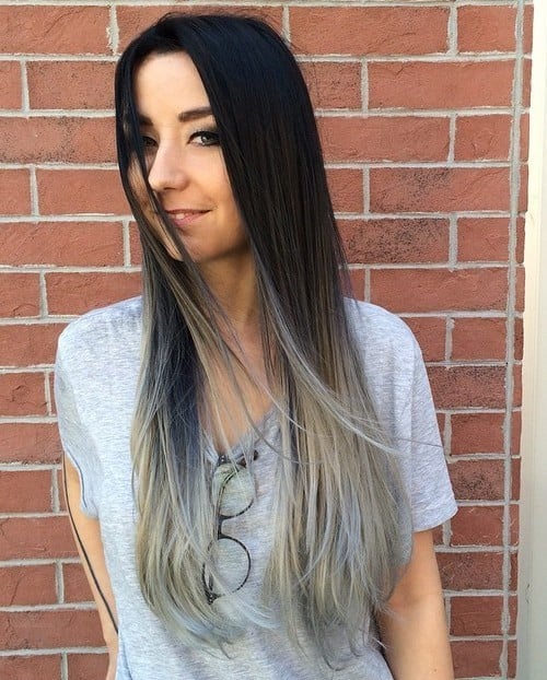 Black to Silver Straight Ombre Hair for summer